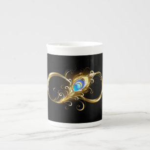 Infinity with Golden Peacock Feather Bone China Mug