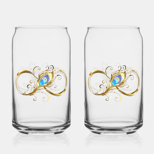 Infinity with Golden Peacock Feather Can Glass
