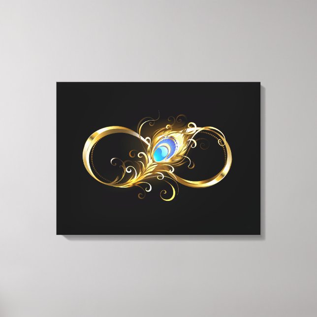 Infinity with Golden Peacock Feather Canvas Print (Front)