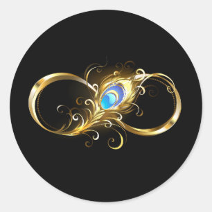 Infinity with Golden Peacock Feather Classic Round Sticker