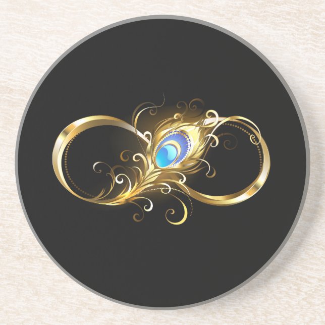 Infinity with Golden Peacock Feather Coaster (Front)