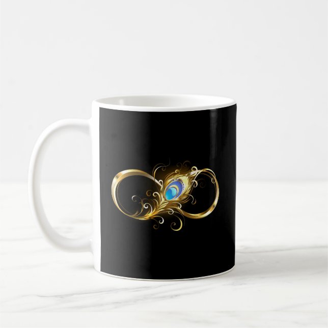 Infinity with Golden Peacock Feather Coffee Mug (Left)