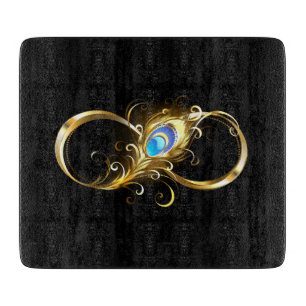 Infinity with Golden Peacock Feather Cutting Board