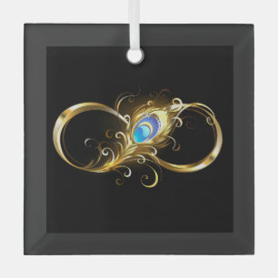 Infinity with Golden Peacock Feather Glass Ornament