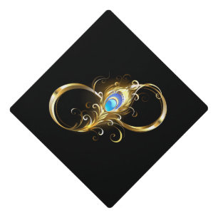 Infinity with Golden Peacock Feather Graduation Cap Topper