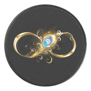Infinity with Golden Peacock Feather Hockey Puck