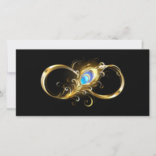 Infinity with Golden Peacock Feather Holiday Card
