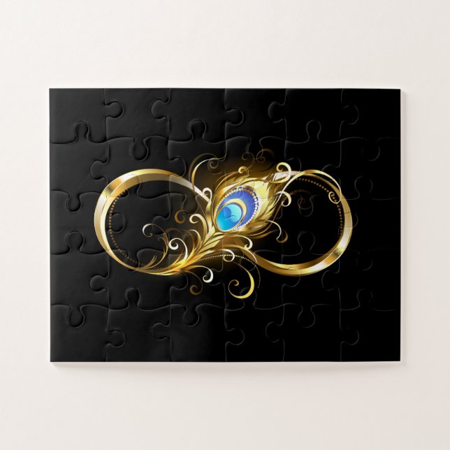 Infinity with Golden Peacock Feather Jigsaw Puzzle (Horizontal)