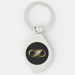 Infinity with Golden Peacock Feather Keychain