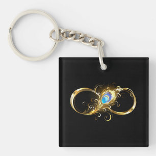 Infinity with Golden Peacock Feather Keychain