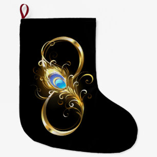 Infinity with Golden Peacock Feather Large Christmas Stocking