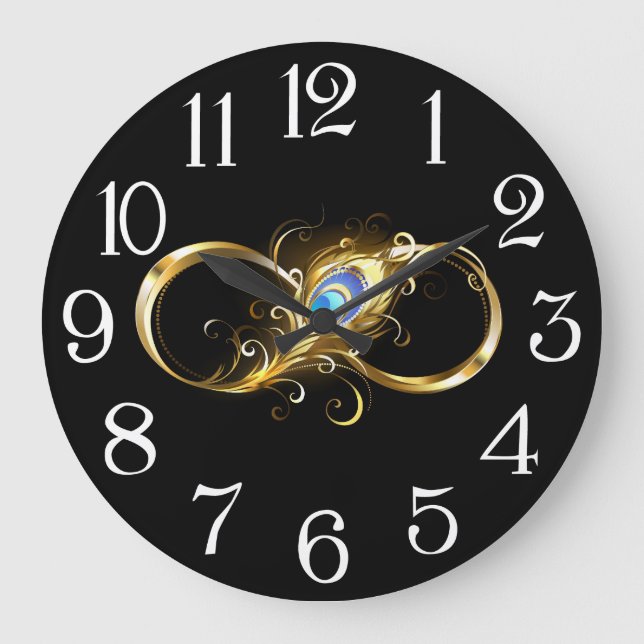 Infinity with Golden Peacock Feather Large Clock (Front)
