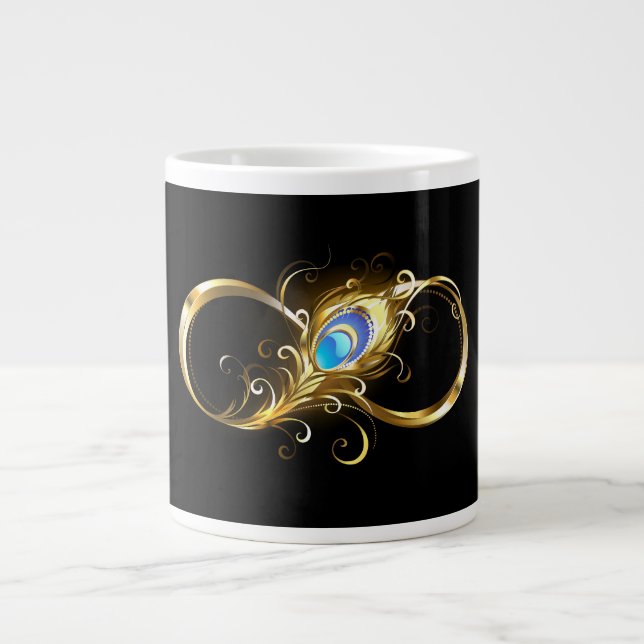 Infinity with Golden Peacock Feather Large Coffee Mug (Front)