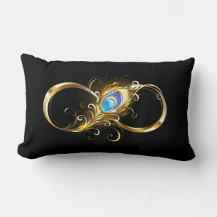 Infinity with Golden Peacock Feather Lumbar Pillow
