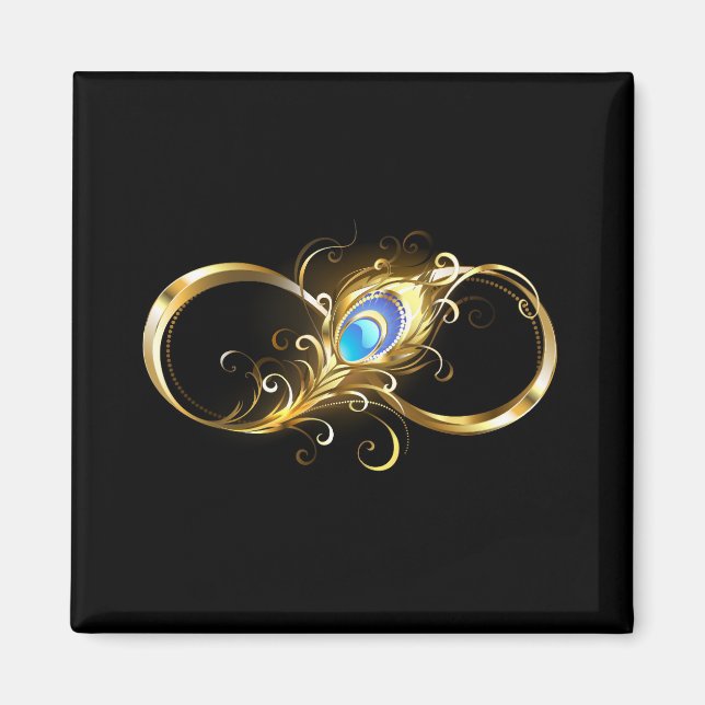 Infinity with Golden Peacock Feather Magnet (Front)