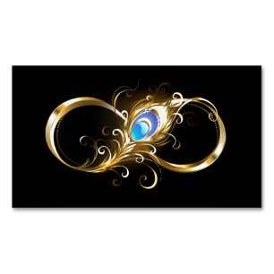 Infinity with Golden Peacock Feather Magnetic Business Card
