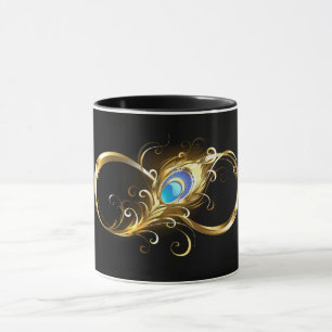 Infinity with Golden Peacock Feather Mug