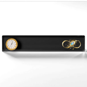 Infinity with Golden Peacock Feather Nameplate