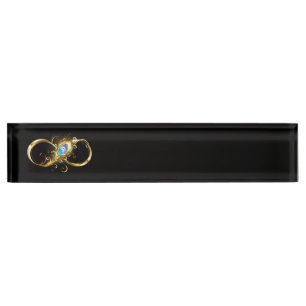 Infinity with Golden Peacock Feather Nameplate