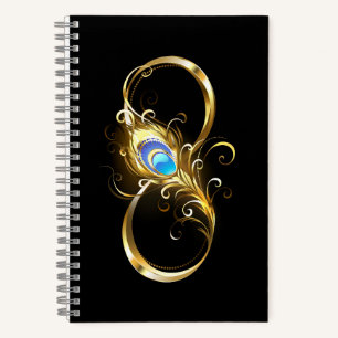 Infinity with Golden Peacock Feather Notebook