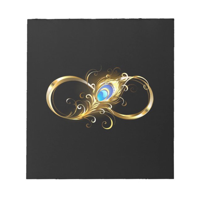 Infinity with Golden Peacock Feather Notepad (Front)