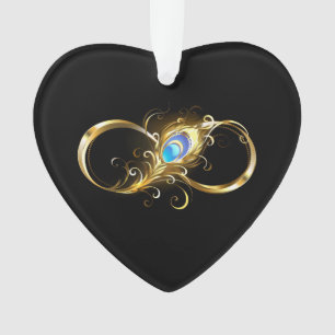 Infinity with Golden Peacock Feather Ornament