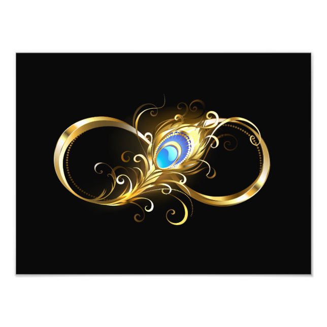 Infinity with Golden Peacock Feather Photo Print (Front)