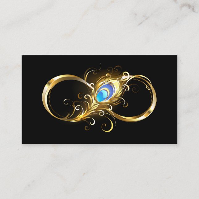 Infinity with Golden Peacock Feather Place Card (Front)