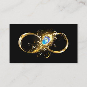 Infinity with Golden Peacock Feather Place Card
