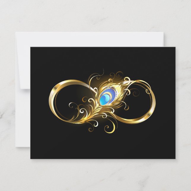 Infinity with Golden Peacock Feather RSVP Card (Front)