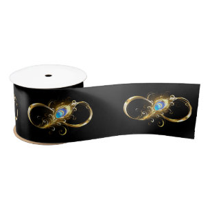 Infinity with Golden Peacock Feather Satin Ribbon