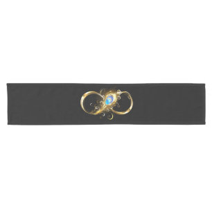 Infinity with Golden Peacock Feather Short Table Runner