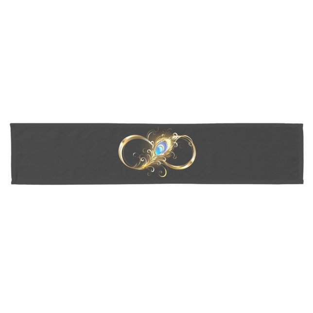 Infinity with Golden Peacock Feather Short Table Runner (Horizontal)
