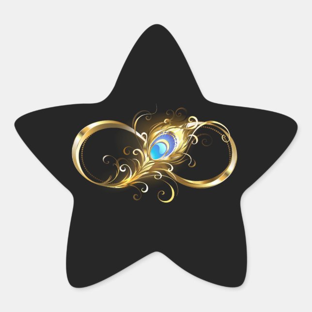 Infinity with Golden Peacock Feather Star Sticker (Front)
