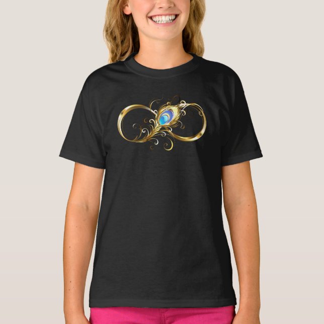 Infinity with Golden Peacock Feather T-Shirt (Front)