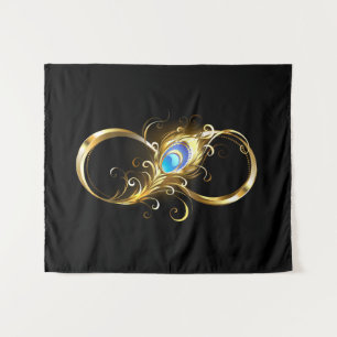 Infinity with Golden Peacock Feather Tapestry