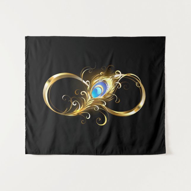Infinity with Golden Peacock Feather Tapestry (Front (Horizontal))