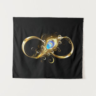Infinity with Golden Peacock Feather Tapestry