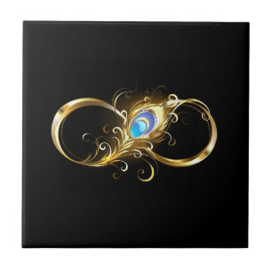 Infinity with Golden Peacock Feather Tile