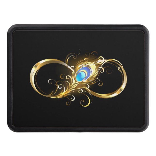 Infinity with Golden Peacock Feather Trailer Hitch Cover (Front)