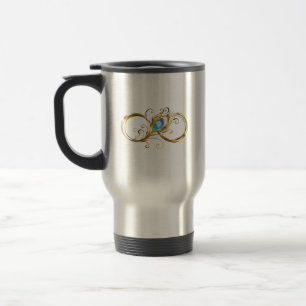 Infinity with Golden Peacock Feather Travel Mug