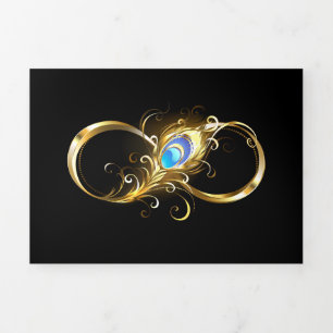 Infinity with Golden Peacock Feather Tri-Fold Invitation
