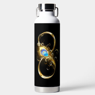 Infinity with Golden Peacock Feather Water Bottle