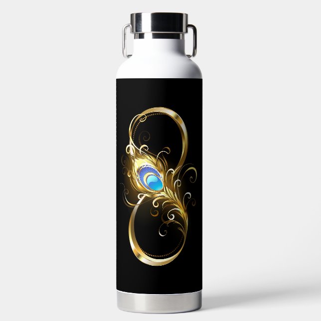 Infinity with Golden Peacock Feather Water Bottle (Front)