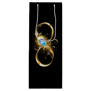 Infinity with Golden Peacock Feather Wine Gift Bag
