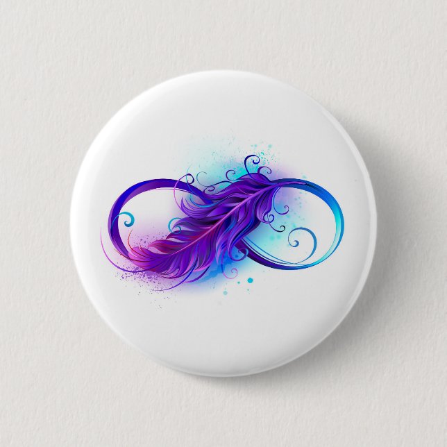 Infinity with Purple Feather 2 Inch Round Button (Front)