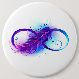 Infinity with Purple Feather 6 Inch Round Button