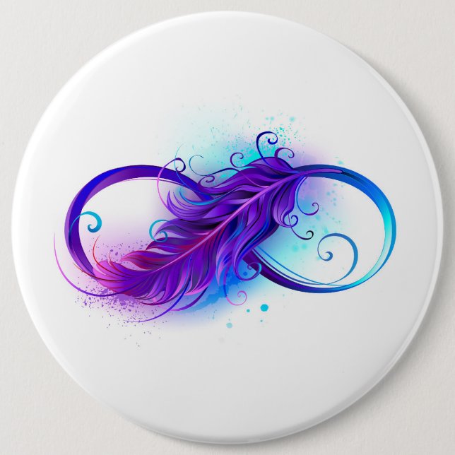 Infinity with Purple Feather 6 Inch Round Button (Front)