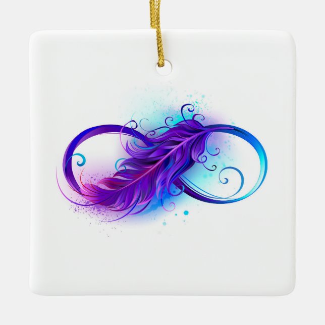 Infinity with Purple Feather Ceramic Ornament (Front)