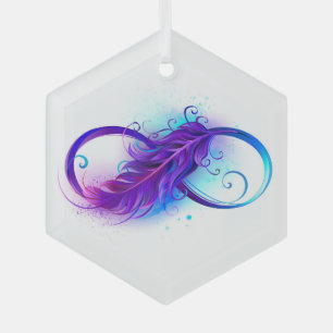 Infinity with Purple Feather Glass Ornament